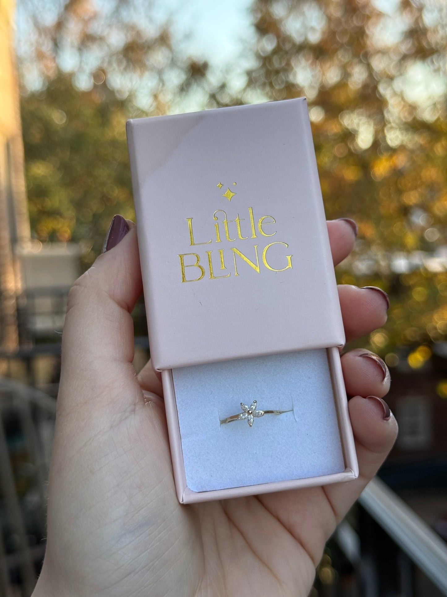 14k Yellow Gold Clear Flower Kids Ring