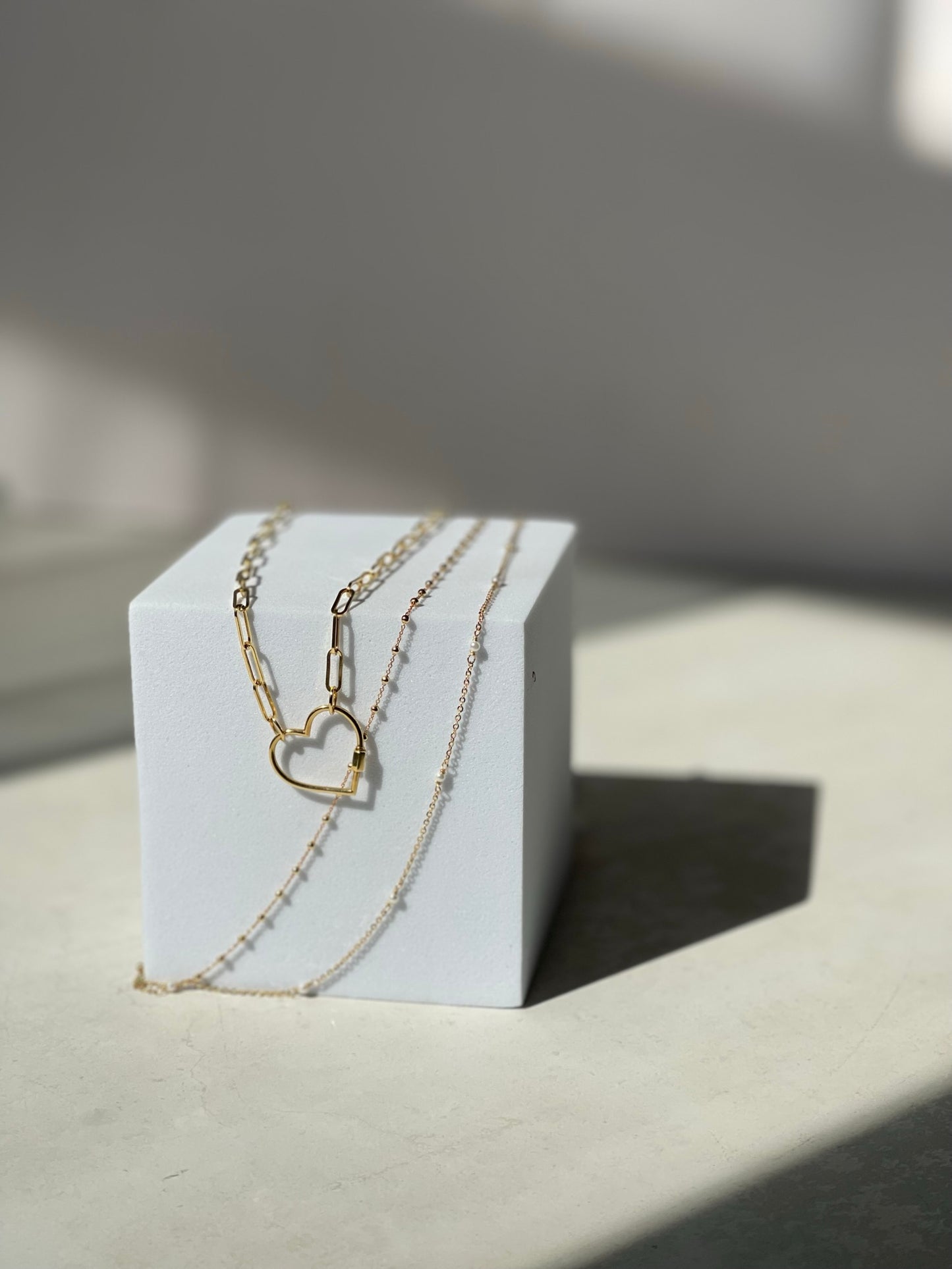14K Heart Carabiner Paperclip Necklace
