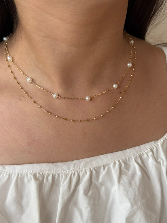 14k Pearl Station Necklace