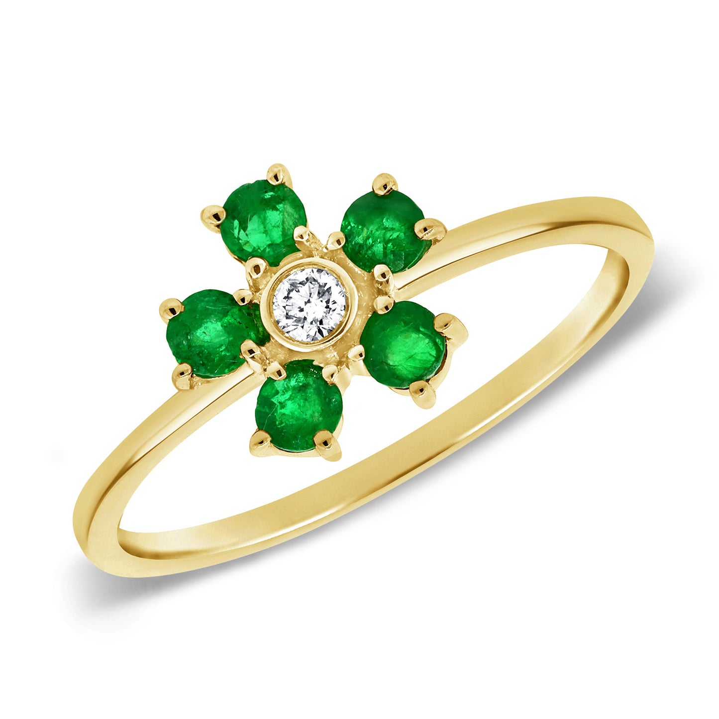 14k Yellow Gold Emerald Floral Fashion Ring