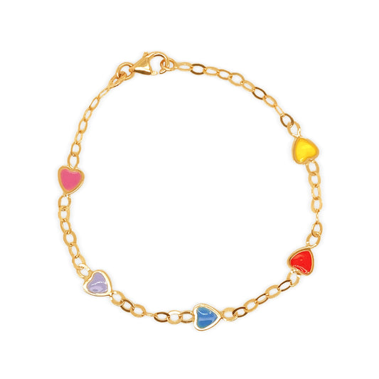 14k Rainbow Heart Enamel Bracelet