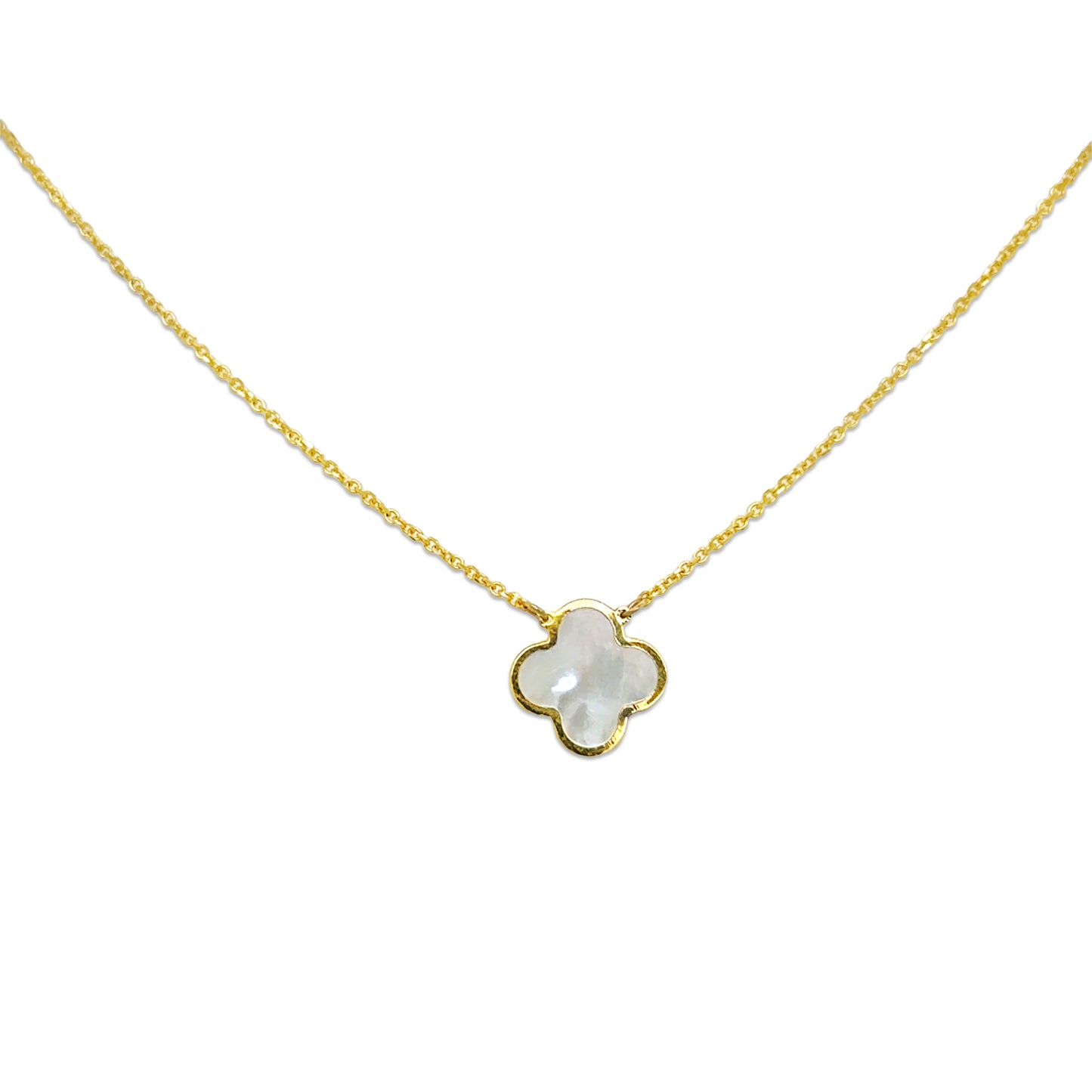 14k Mother Of Pearl Flat Clover Necklace