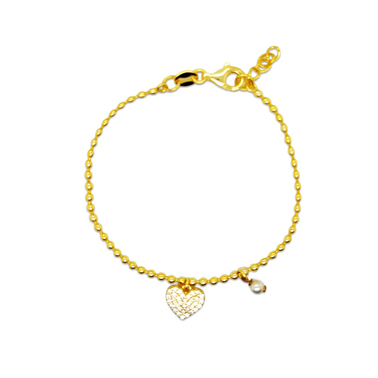 Beaded Heart Charm Bracelet 14k Gold Plated