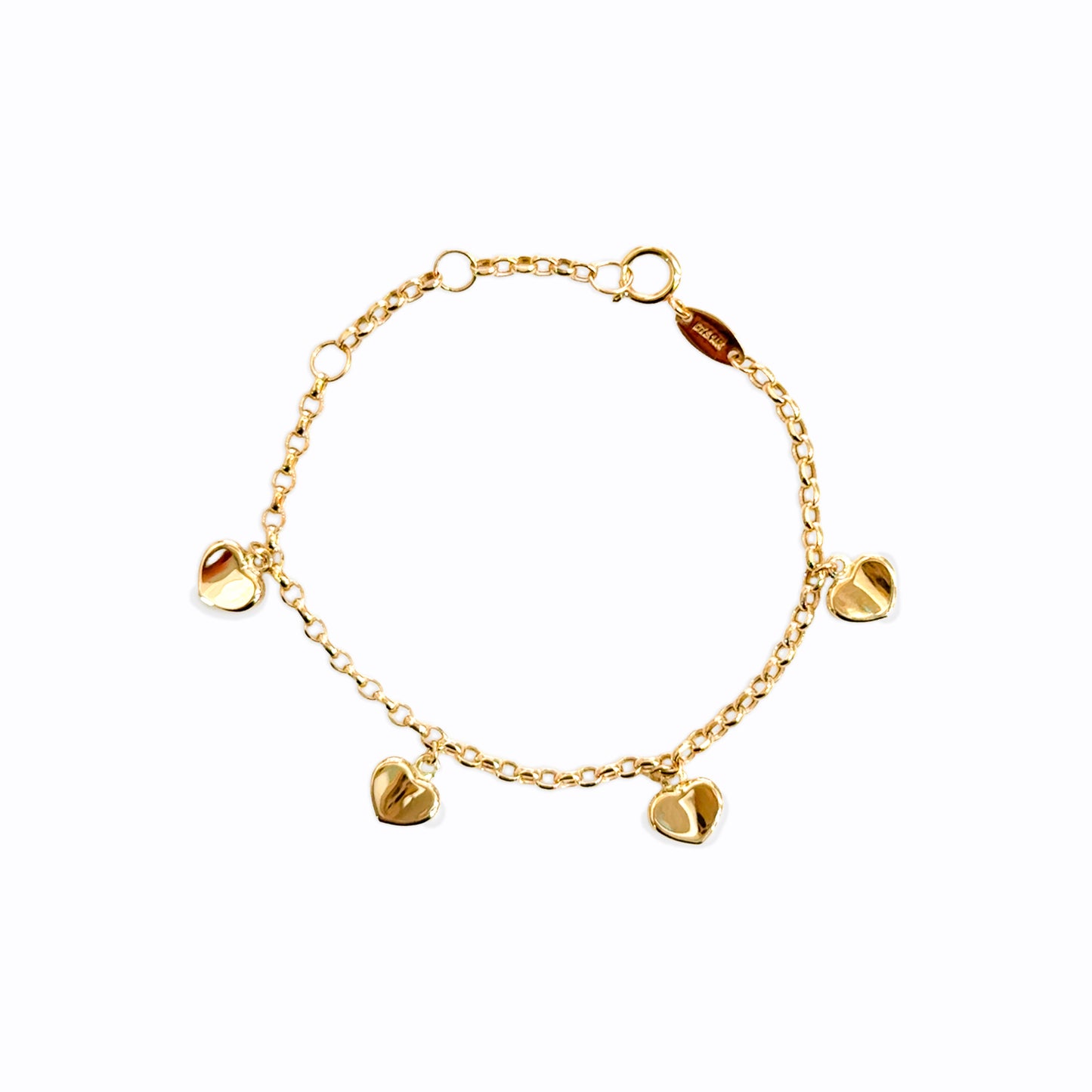 14K Solid Gold Wavy Flat Heart Charm Bracelet for Babies & Girls