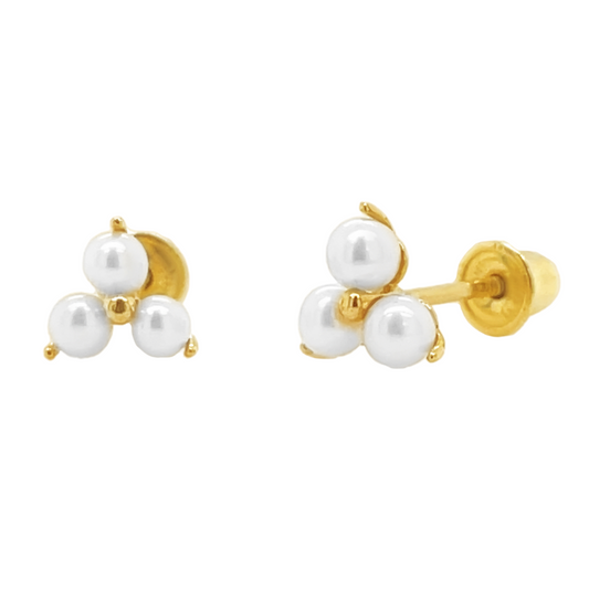 14k Gold Large Triangle Pearl Screw-back Earrings