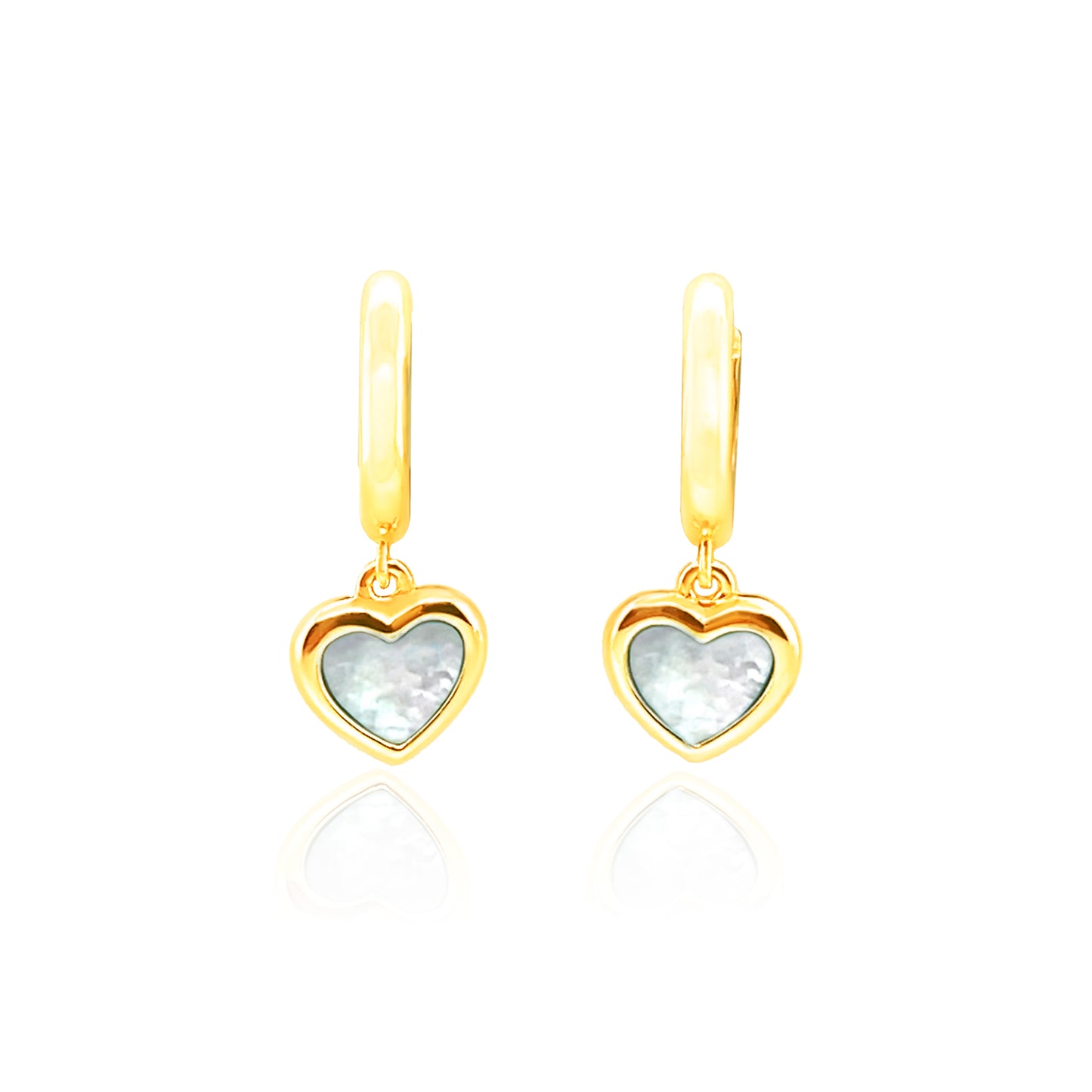 Hanging Mother Of Pearl Heart Earrings 14k Gold Plated