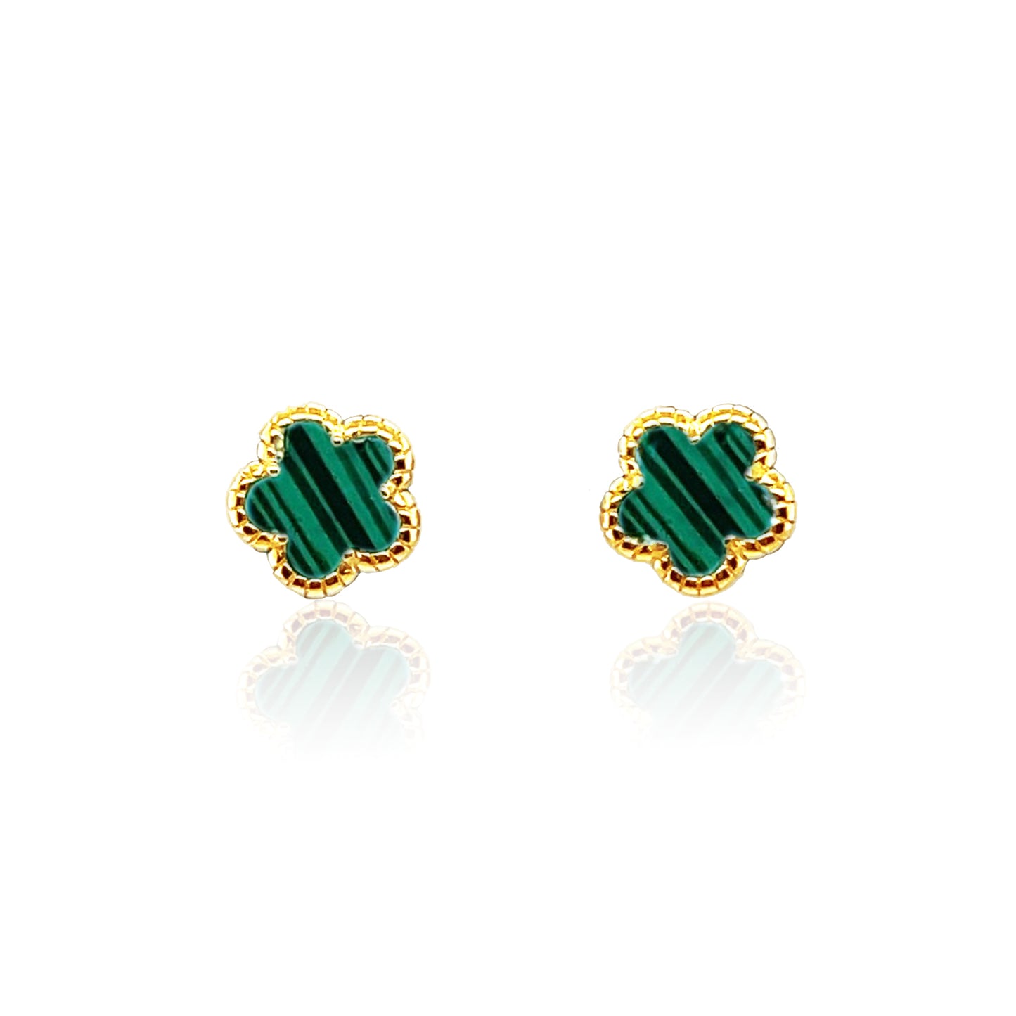 Malachite Flower Stud Earrings 14k Gold Plated