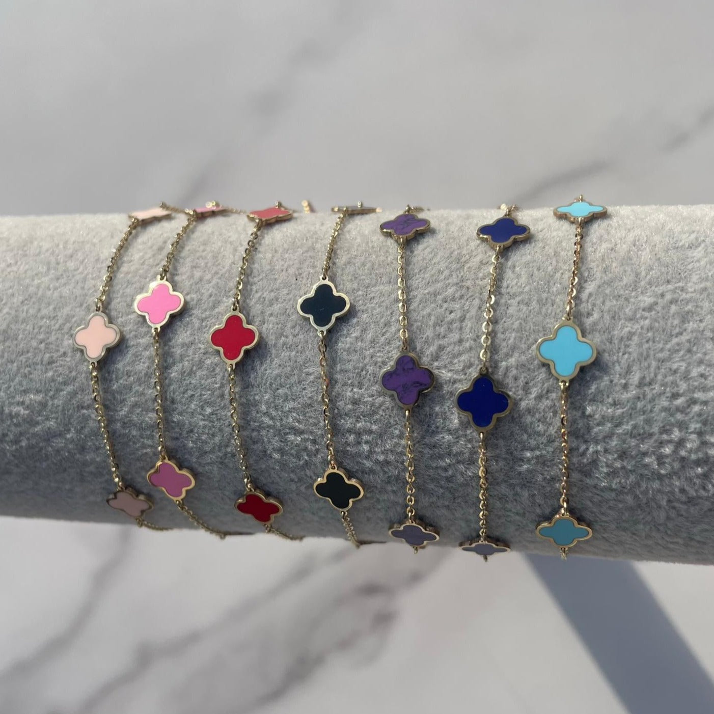 14k 7mm Gemstone Clover Bracelet (+ colors)