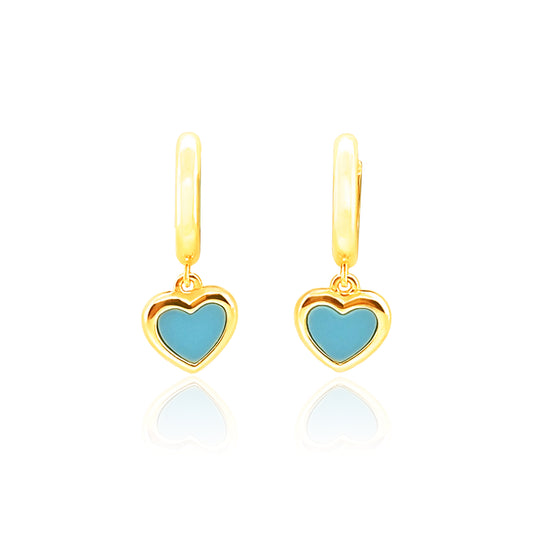 Hanging Turquoise Heart Earrings  14k Gold Plated
