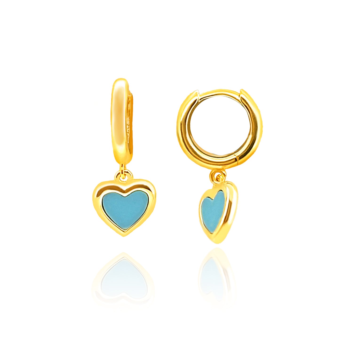 Hanging Turquoise Heart Earrings  14k Gold Plated