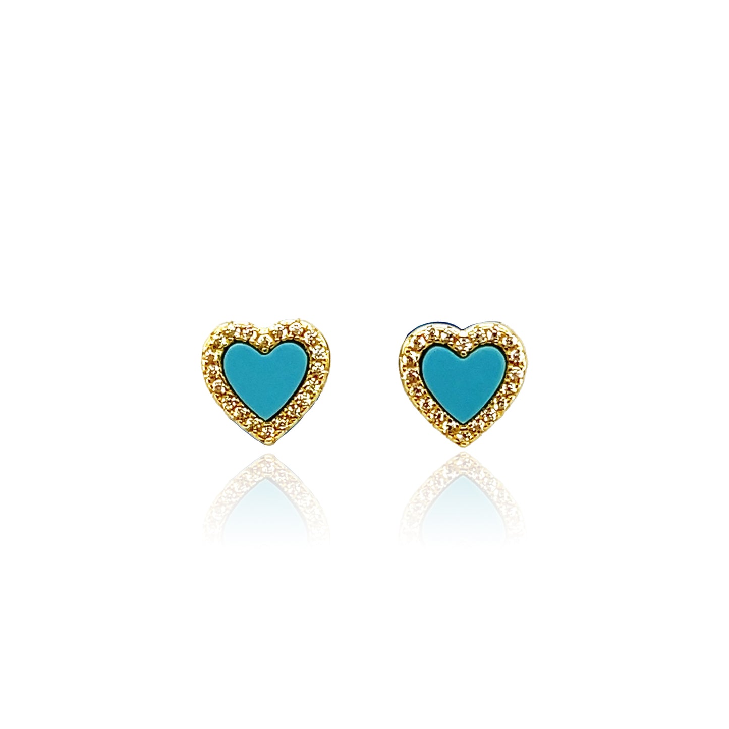 Turquoise Halo Heart Stud Earrings 14k Gold Plated
