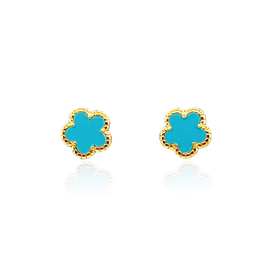Turquoise Flower Stud Earrings 14k Gold Plated