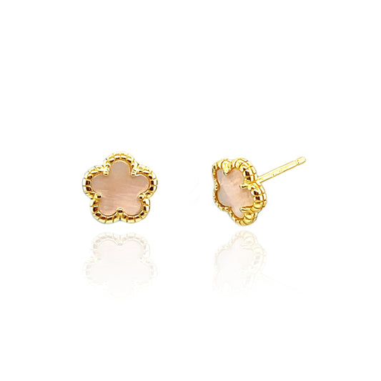 Mother Of Pearl Flower Stud Earrings 14k Gold Plated