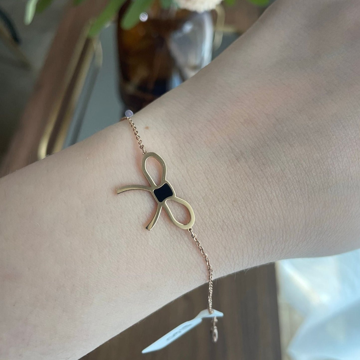 14k Rose Gold Onyx Gemstone Ribbon Bracelet