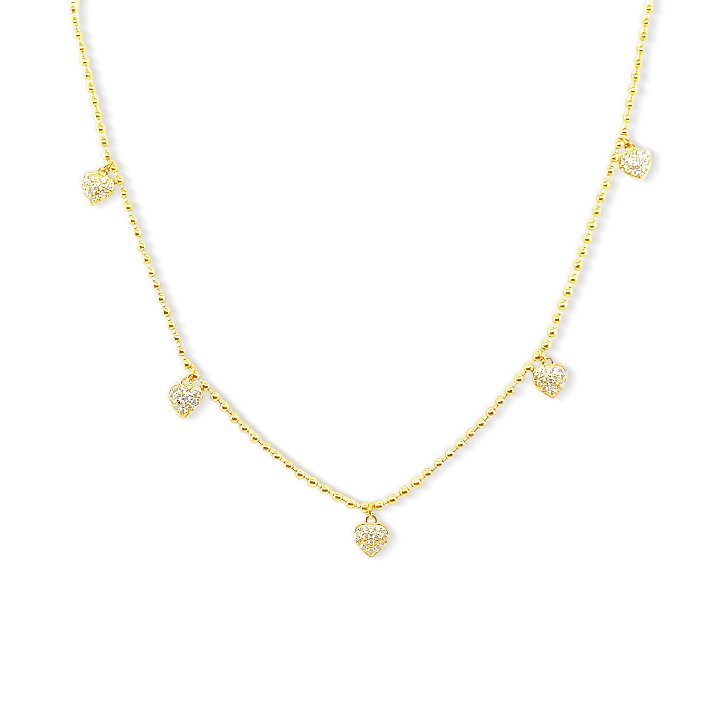 Beaded Chain Heart Charm Necklace 14k Gold Plated