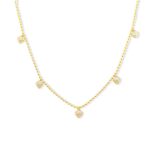 Beaded Chain Heart Charm Necklace 14k Gold Plated