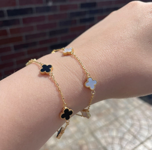 14k Gold Onyx 4 leaf Clover Bracelet