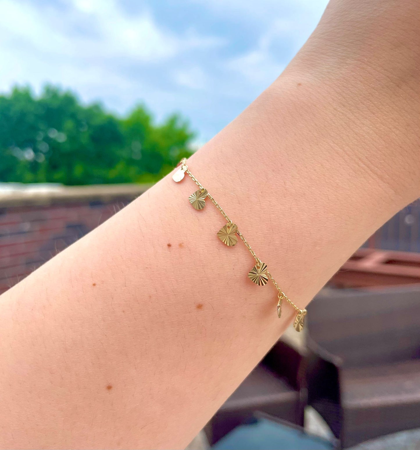 14k Gold Heart Charm Bracelet