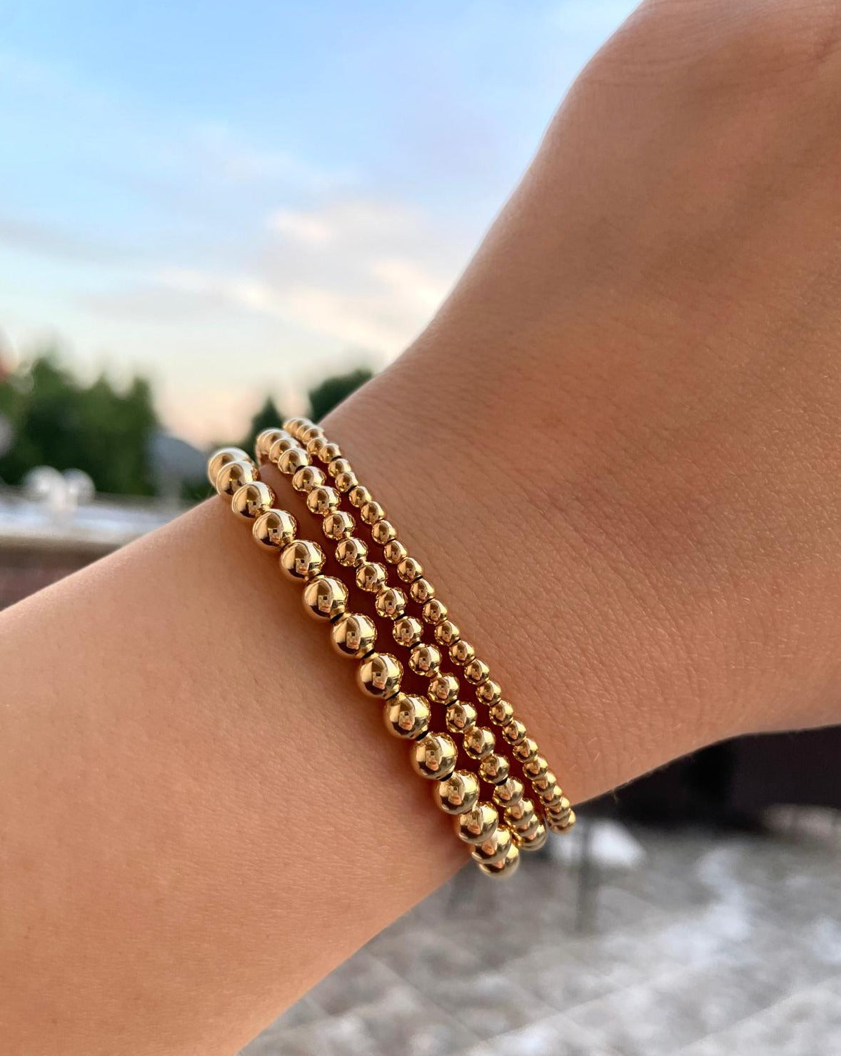 Large Beaded Stretchy Bracelet Gold Filled