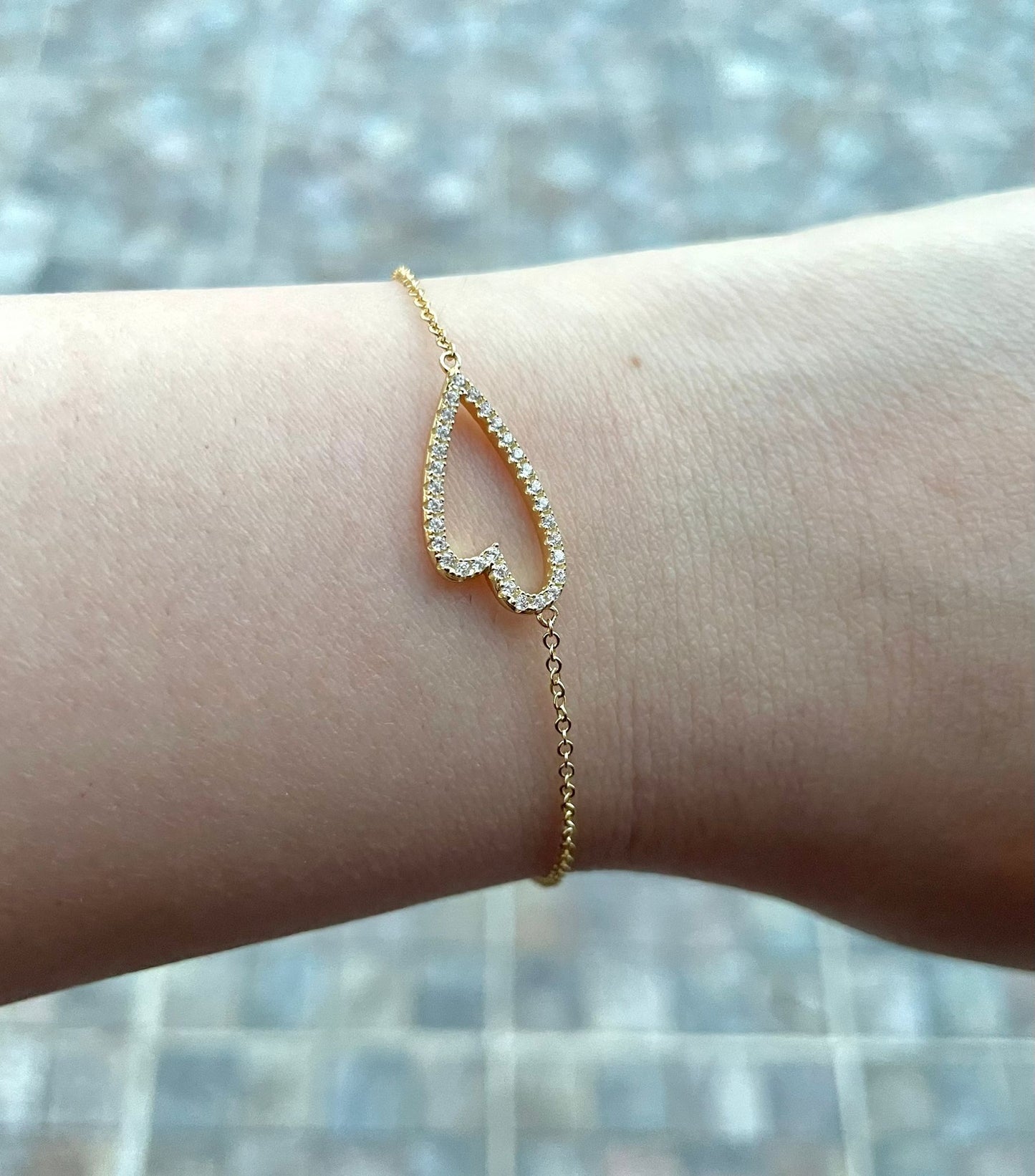 Diamond Slanted Heart Bracelet 14k Gold Plated