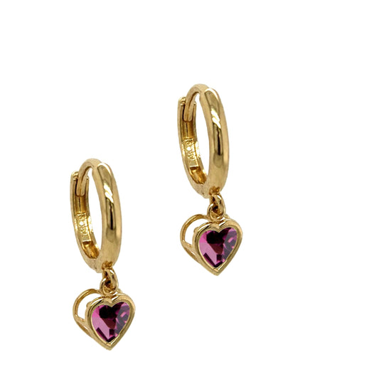 14K Dangle Gemstone Heart Earrings (+colors)