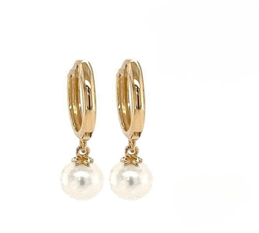 14K Gold Drop 5mm Pearl Earrings