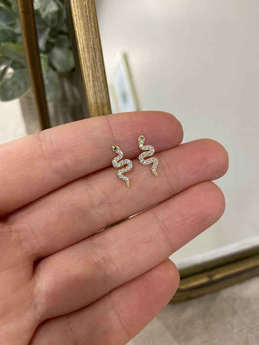 14k Diamond Snake Stud Earrings