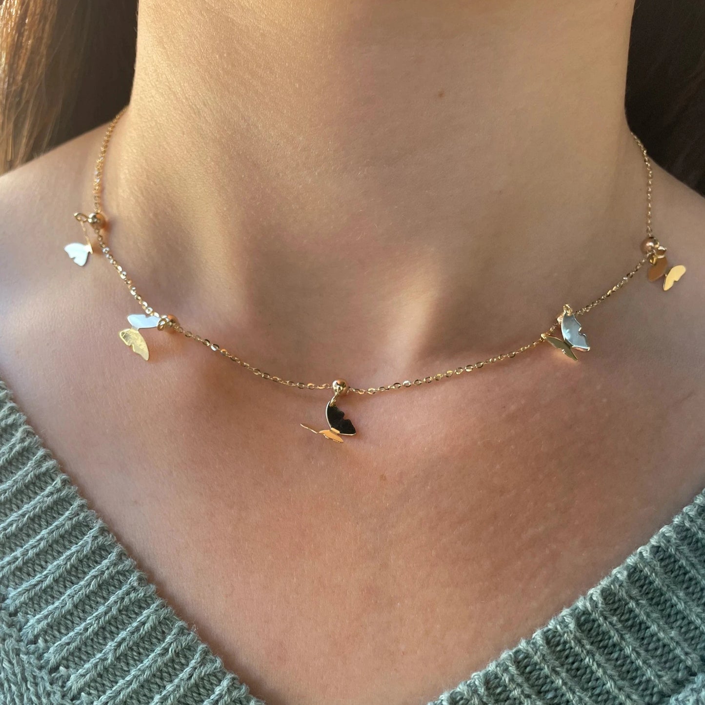 14K Gold Butterfly Slide Necklace