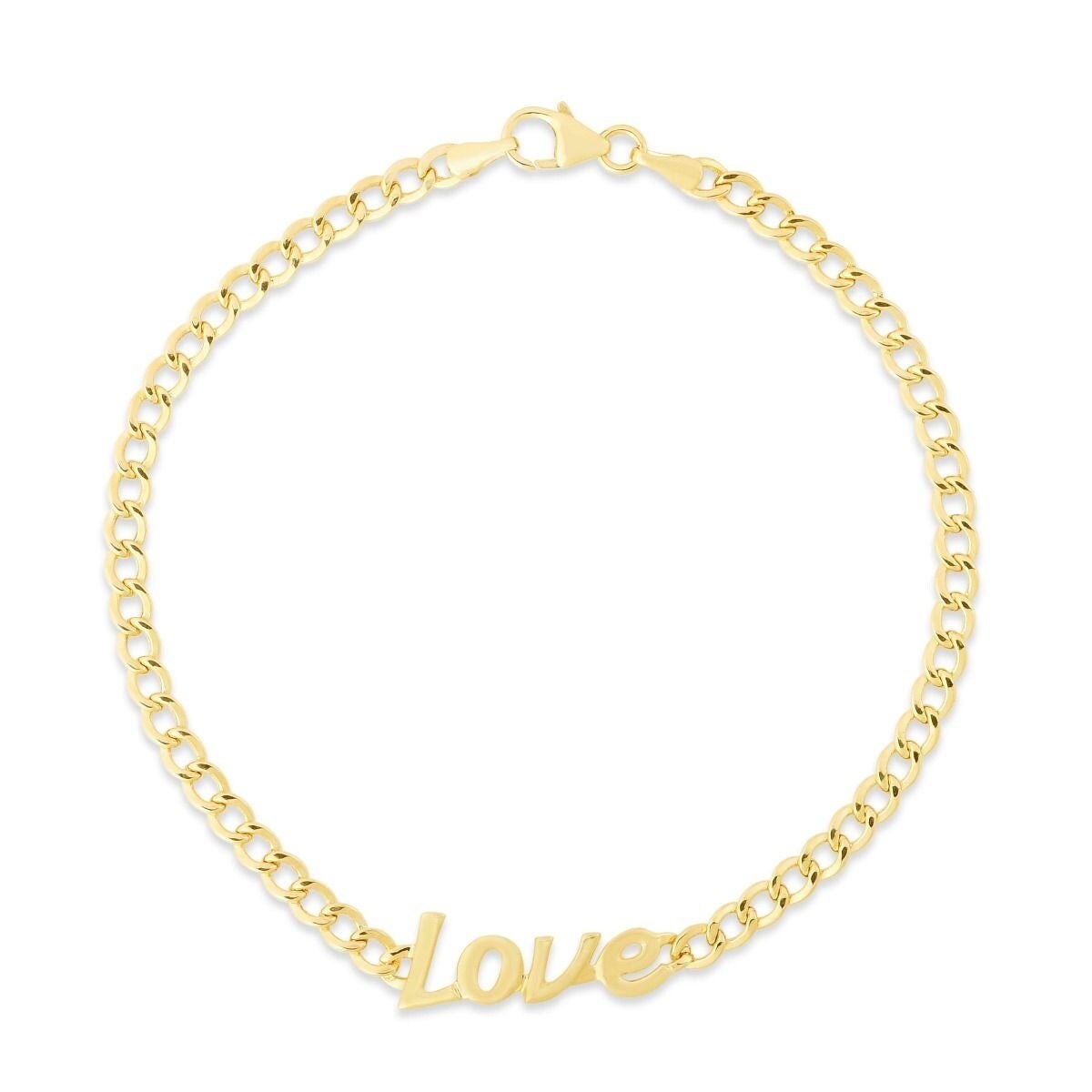 14K Gold 'LOVE' Curb Bracelet- 7"