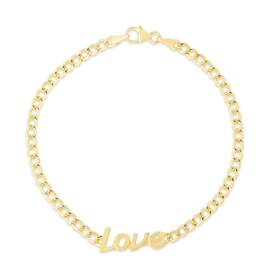 14K Gold 'LOVE' Curb Bracelet- 7"