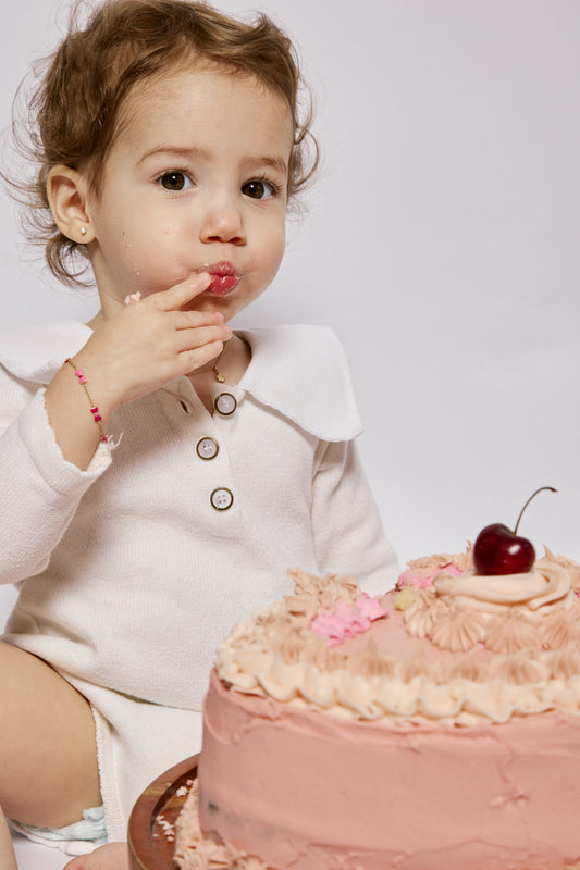 14k Yellow Gold Pink Enamel Bow Bracelet for Girls