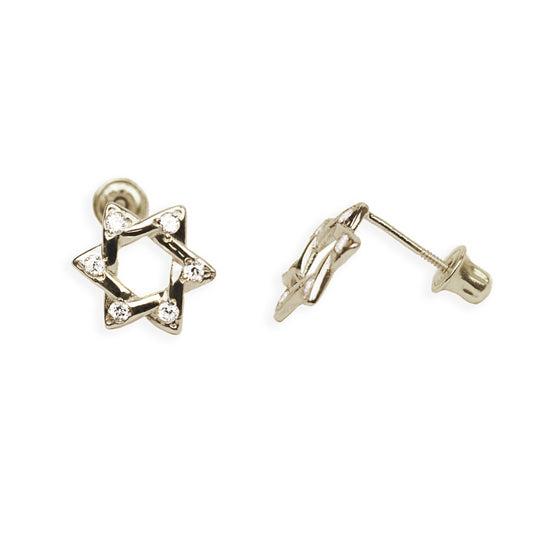 14k Small Magen David Screw-Back Earrings