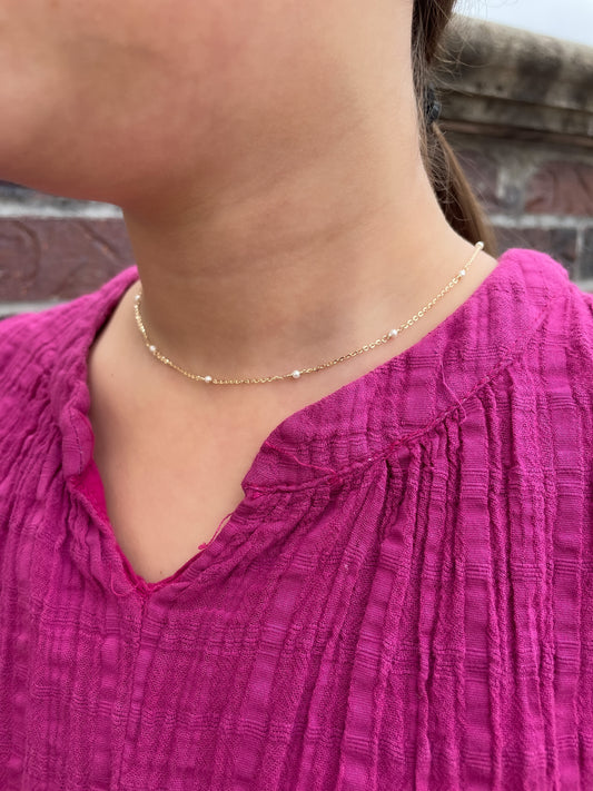 14k Yellow Gold Mini Pearl By Yard Necklace