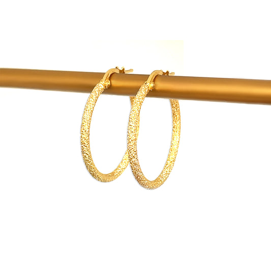 14k Gold Sparkle 1-1/14" Oval Hoops