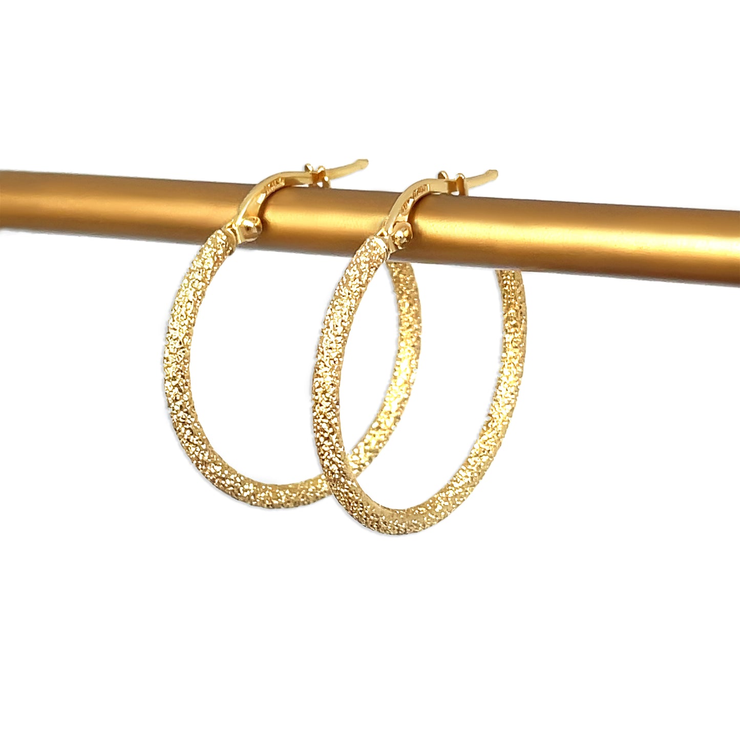 14k Gold Sparkle Hoops- 1-1/4" Round