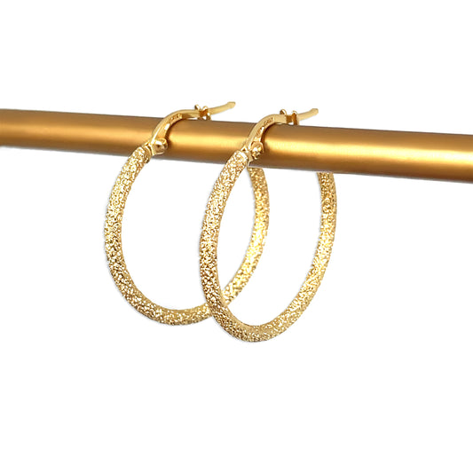 14k Gold Sparkle Hoops- 1-1/4" Round