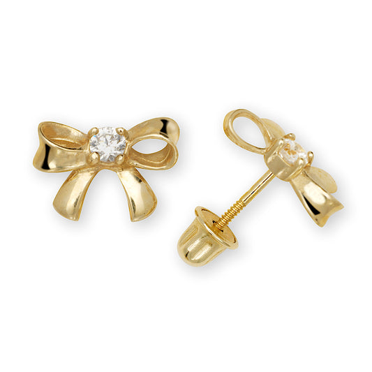 14k gold classic bow screwback earrings