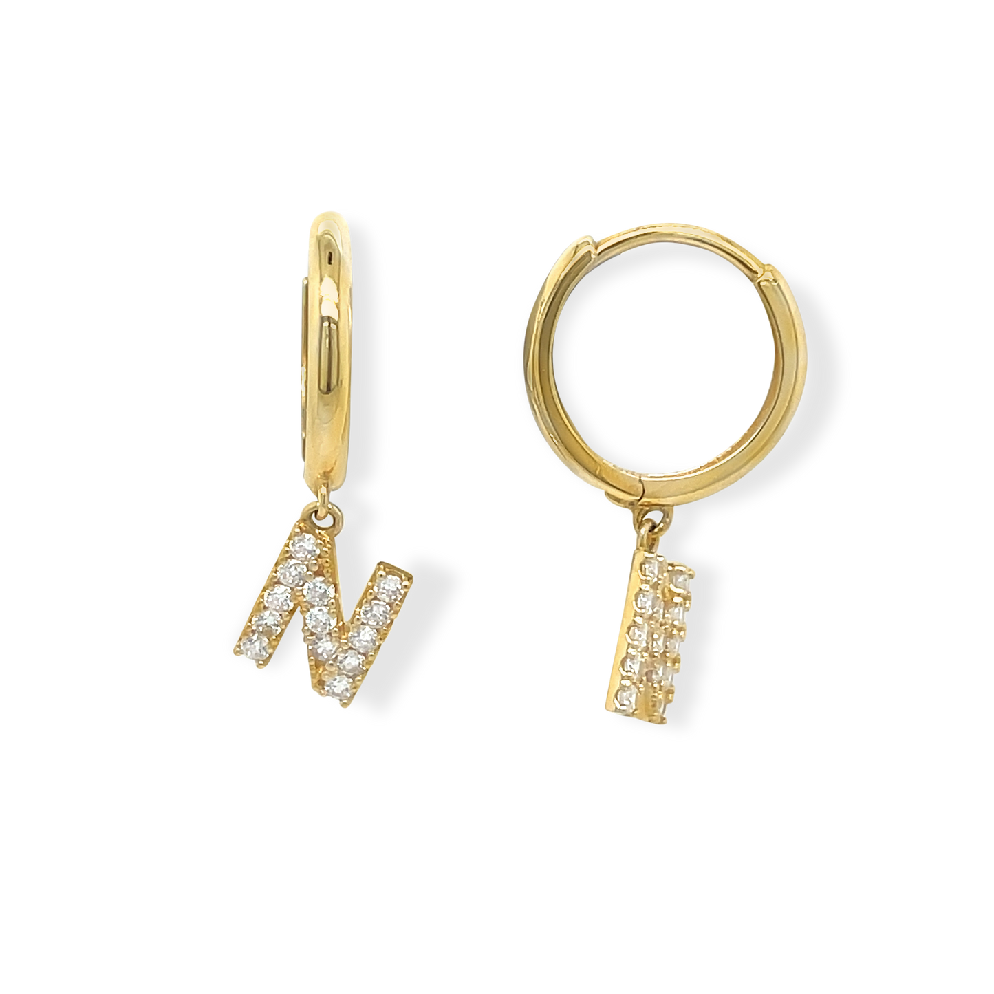 14K Gold Initial CZ Hanging Earrings