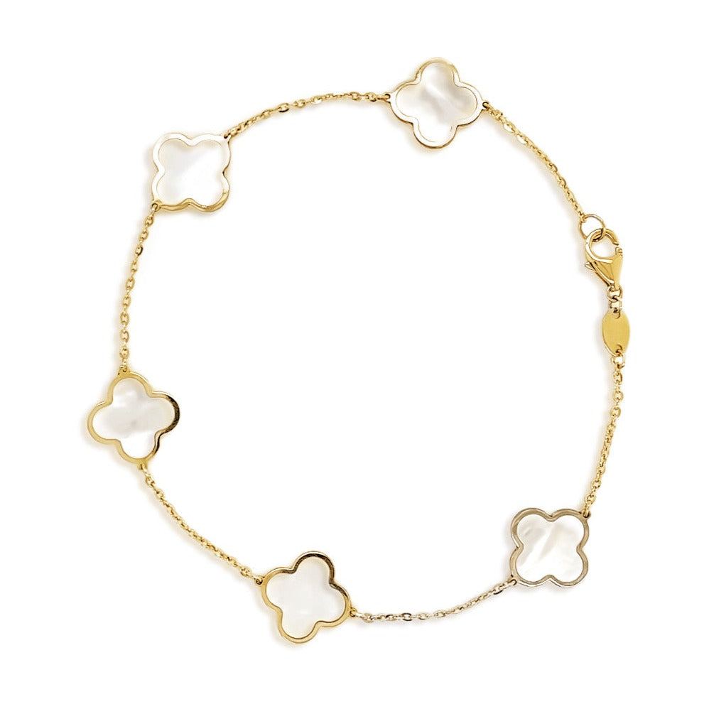 14k 10mm Mother Of Pearl Clover Bracelet