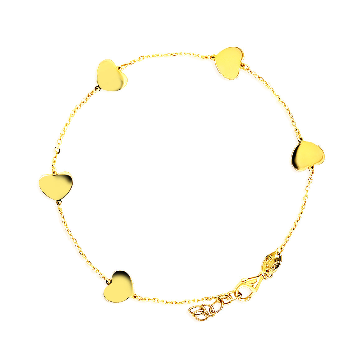 14k All Gold Multi Heart Bracelet
