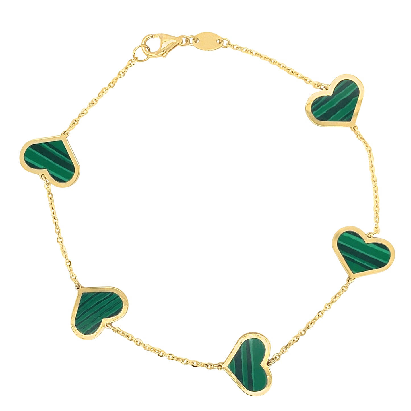 14k Malachite Heart Bracelets 11mm