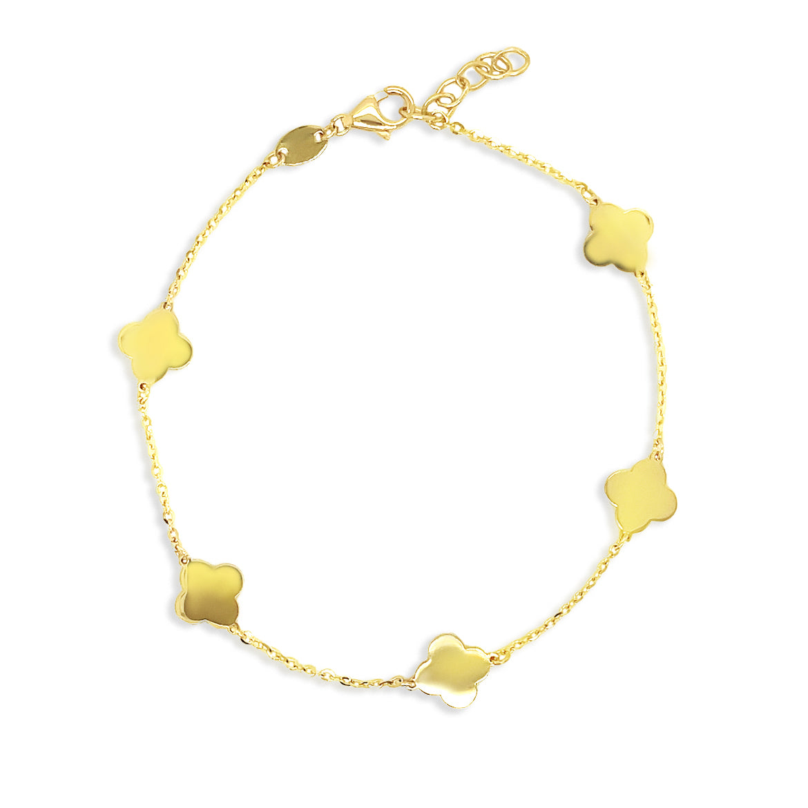 14k All Gold 7mm Clover Bracelet
