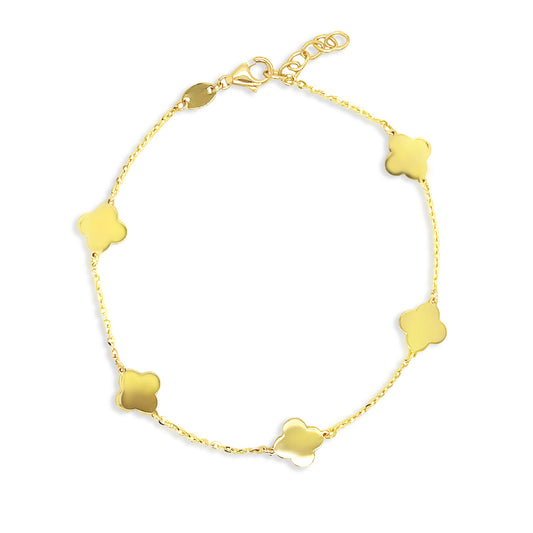 14k All Gold 7mm Clover Bracelet
