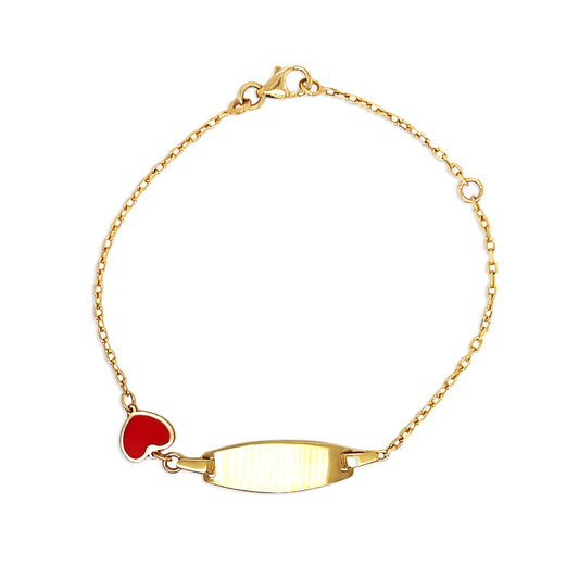 14K Gold Colored Heart Charm ID Bracelet