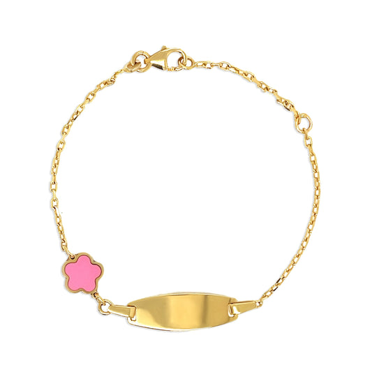 14K Gold Colored Flower Charm ID Bracelet