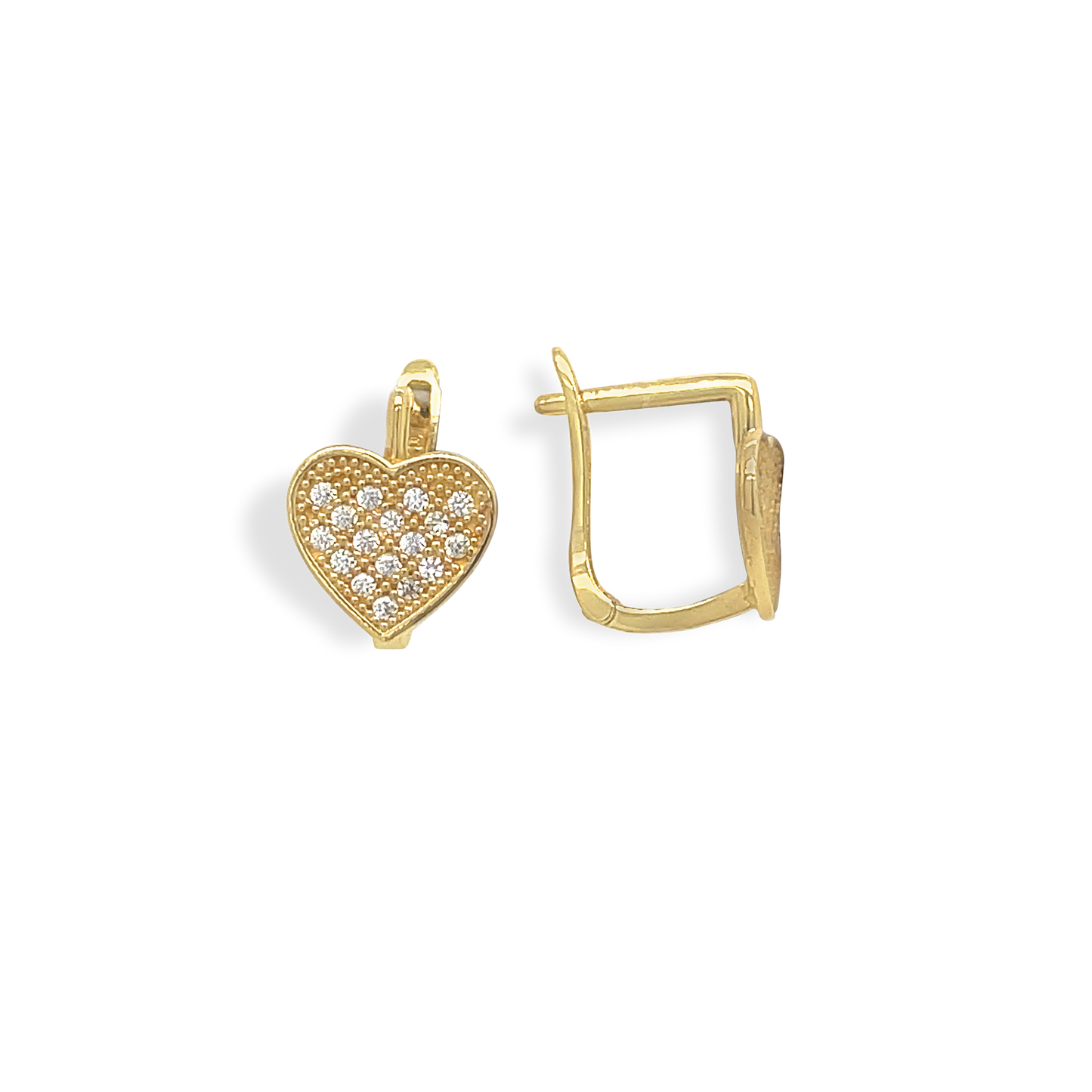 14k Gold Sparkle Heart Leverback Earrings