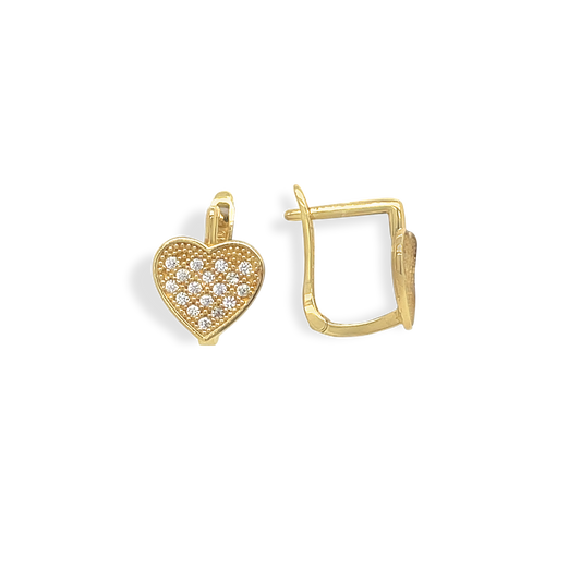 14k Gold Sparkle Heart Leverback Earrings