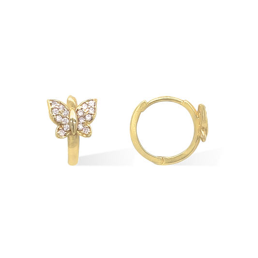 14k Yellow Gold Butterfly Huggie Earrings