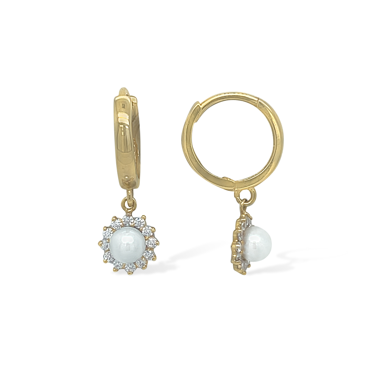 14k Gold Halo Pearl Hanging Earrings