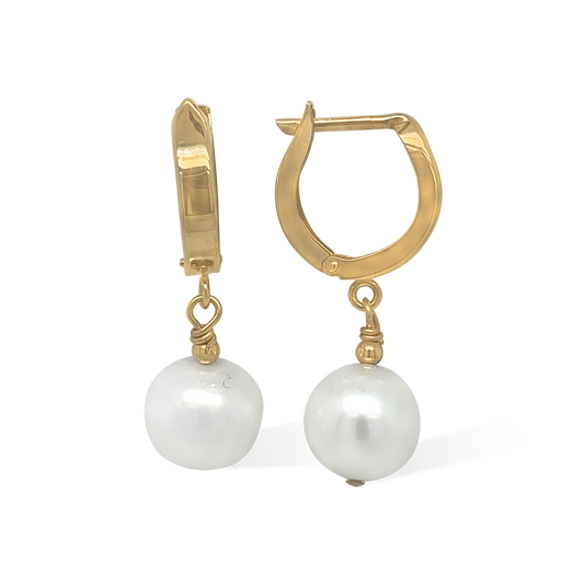 14k Yellow Gold Hanging Pearl Earrings